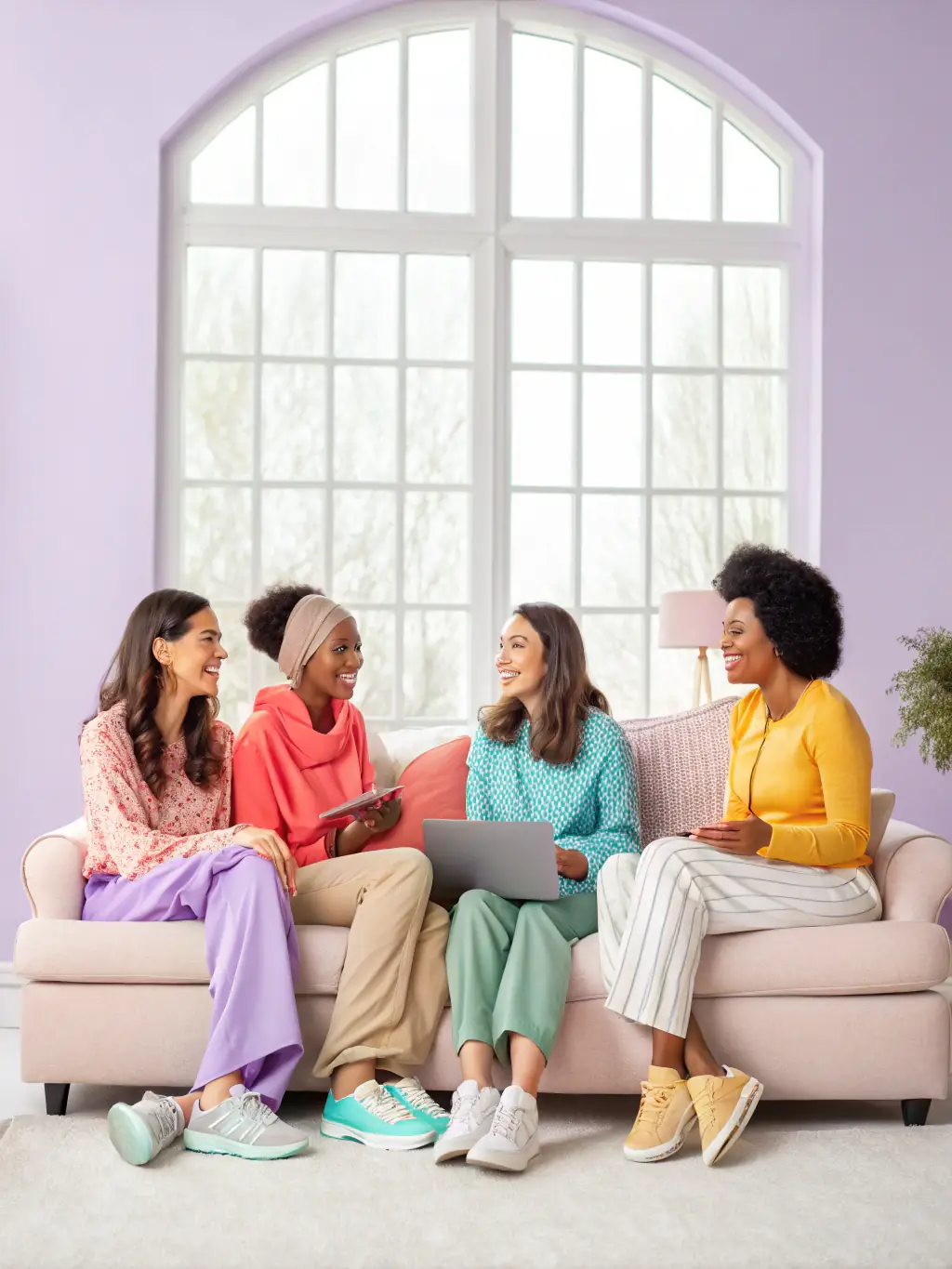 An image of a group of women connecting online, participating in a virtual meditation session, symbolizing the supportive community aspect of SERENA.